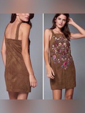 Abercrombie & Fitch Velvet Embroidered Floral Square Neckline Brown Dress Size 0